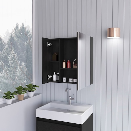 Tuhome Sines Medicine Cabinet, Four Internal Shelves, Double Door, Black GLW6753